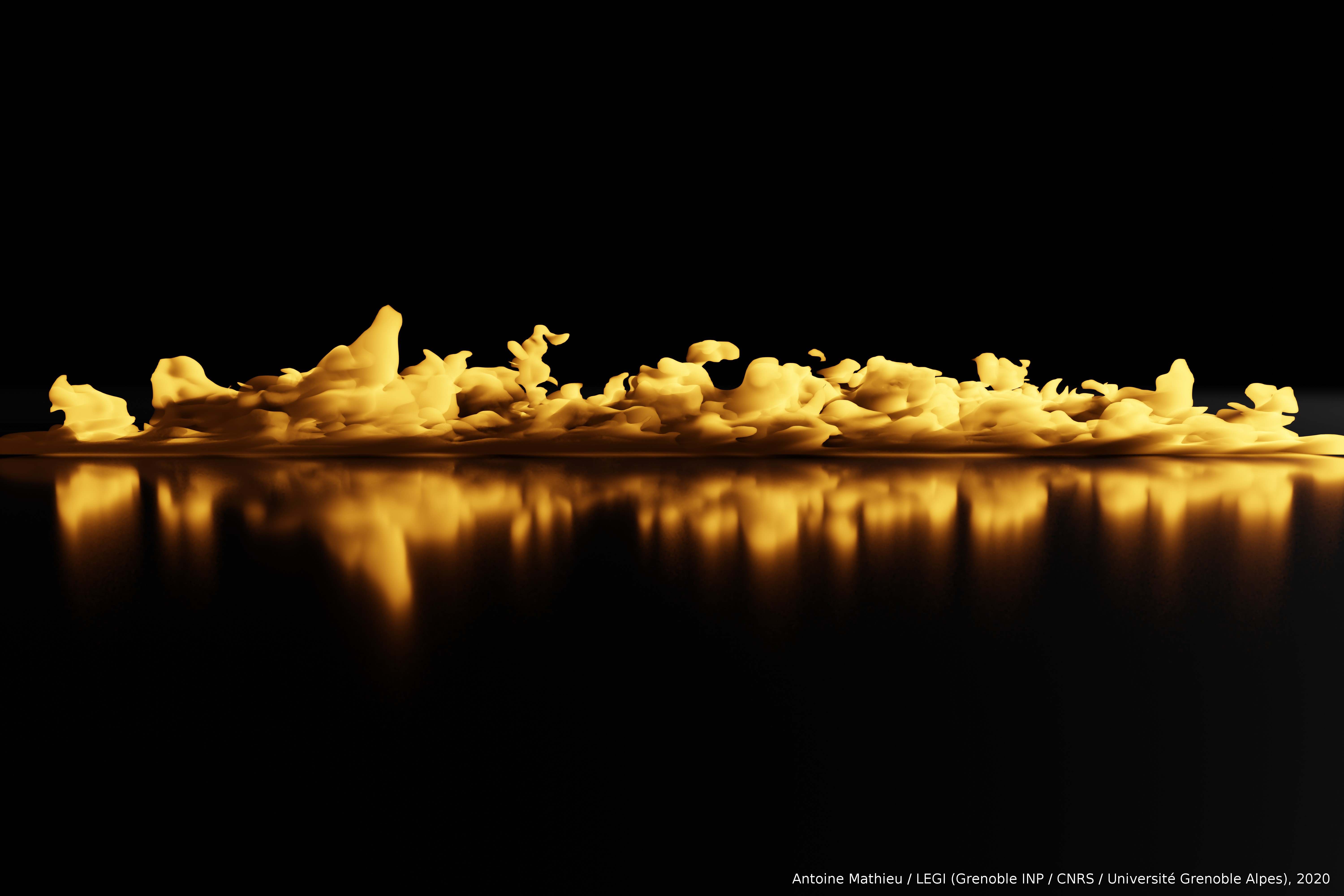 Artistic view of turbulence resolving two-phase flow simulation of suspended-load (sedFOAM)